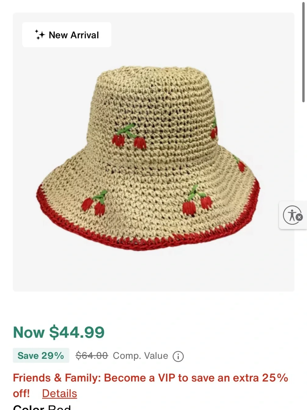 Cherry and red straw bucket hat NWOT